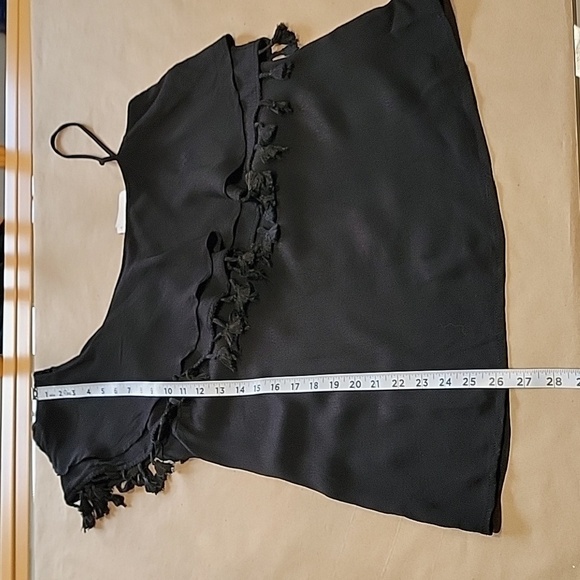 Blue Rain (Francesca's) Black Asymmetrical Ruffle Tassle Spag. Strap Blouse, NEW - Picture 8 of 11